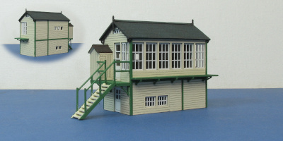 B TT0-02 TT:120 LNER signal box LNER signal box based on the High Dyke signal box. Main walls and roof laser cut from MDF, windows laser cut from 0.35mm paper. Staircase steps 3D printed in resin.